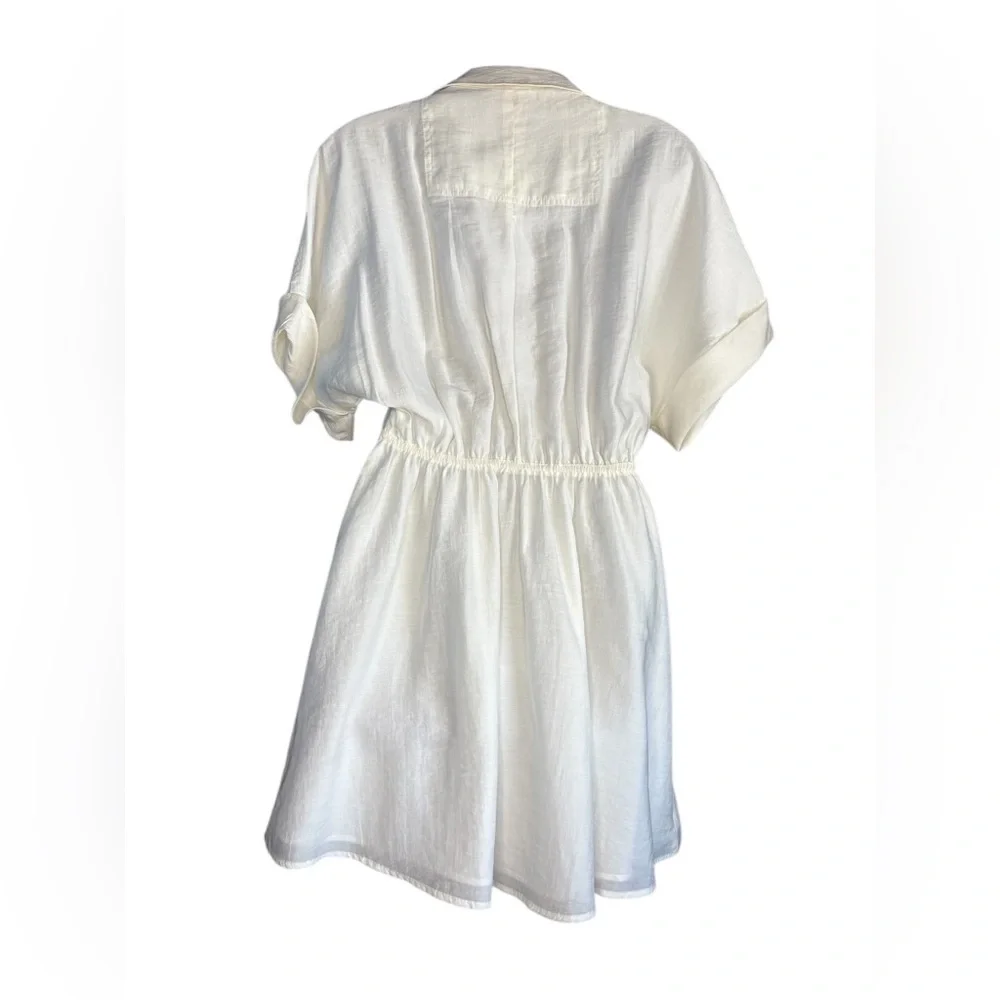 NWT ZARA women’s collar button down ivory/ cream short dress chest front pockets - Picture 3 of 10
